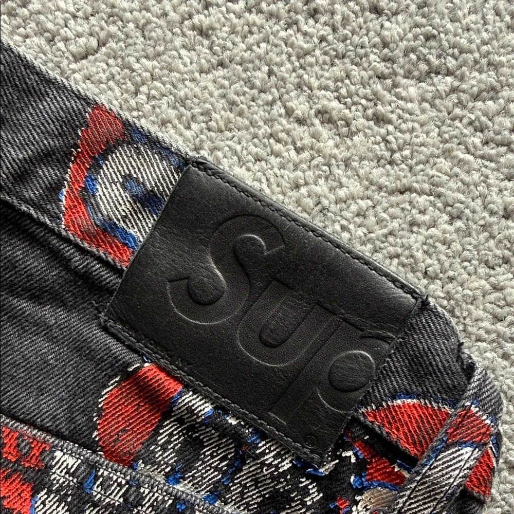 Supreme Black Denim Jeans with Red and White 666 Allover Print - Picture 3 of 5